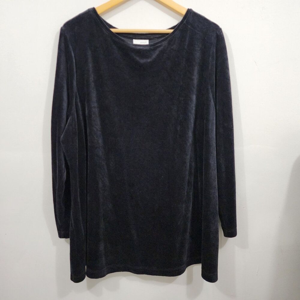 Pure J.Jill Pima Cotton Velvet Top Long Sleeve Black V-neck Velour Plus Size 3X